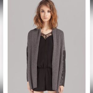 Maje gray black Leather Sleeve Cardigan wool blend Sweater size 1 / Small